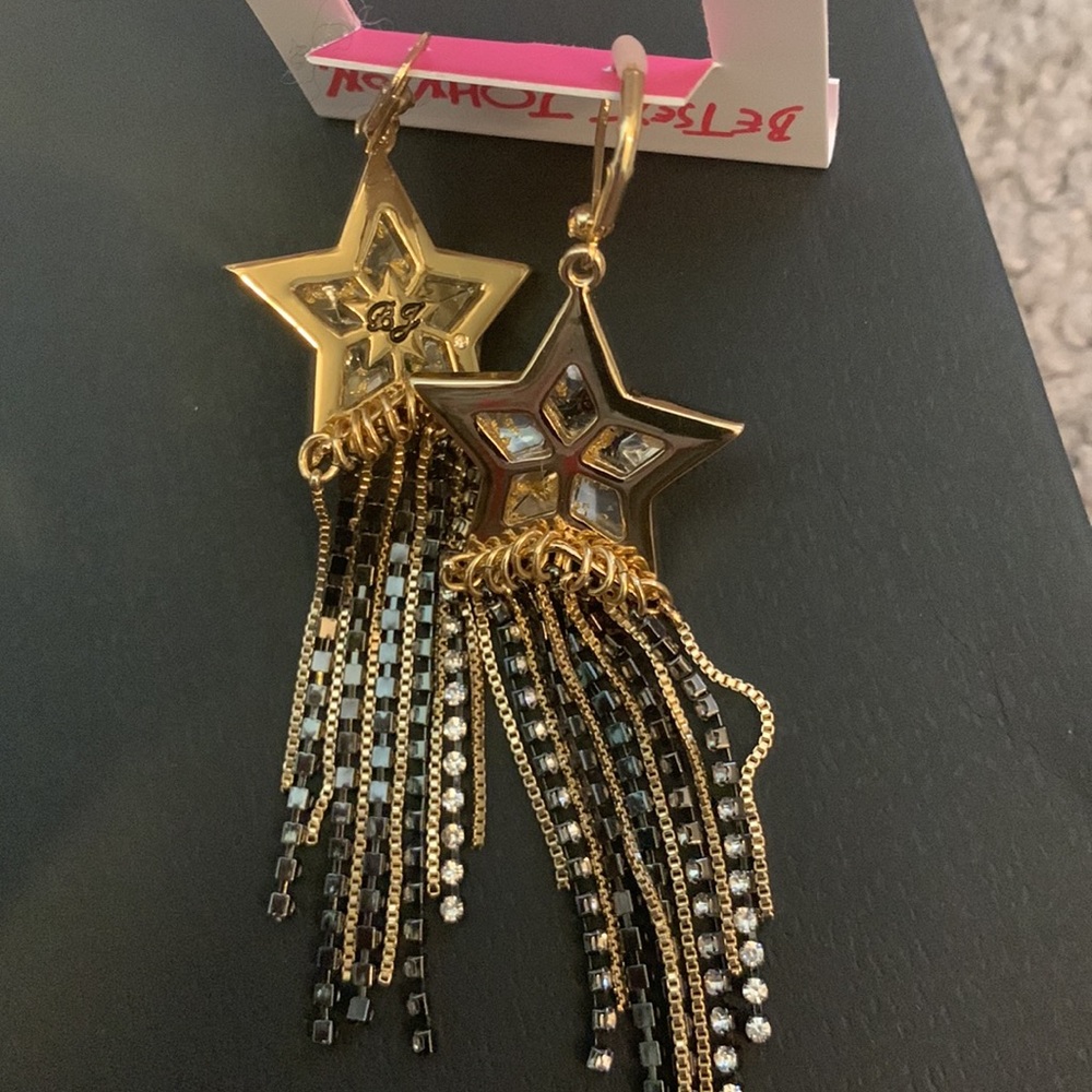 NWT $58 Betsey Johnson Celestial Fringe Chandelier Earrings - Picture 7 of 7